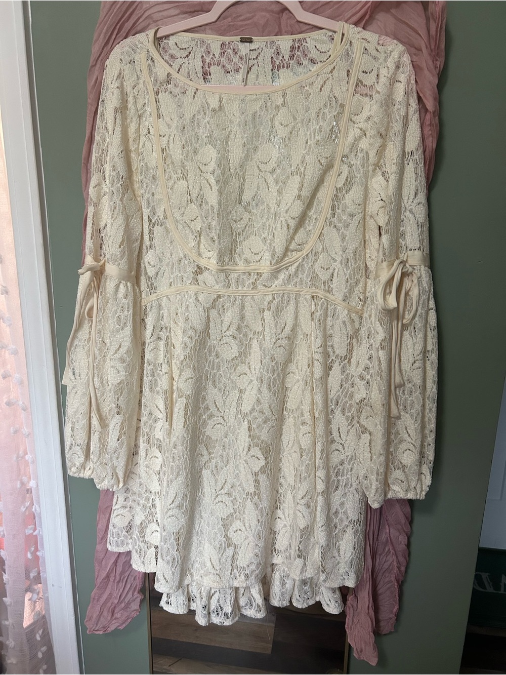 Free People Cream Lace Tunic Blouse